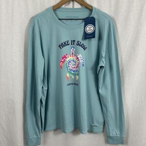 Life Is Good Crusher Lite Turtle Tie Dye Long Sleeve Shirt Blue Womens Sz XL